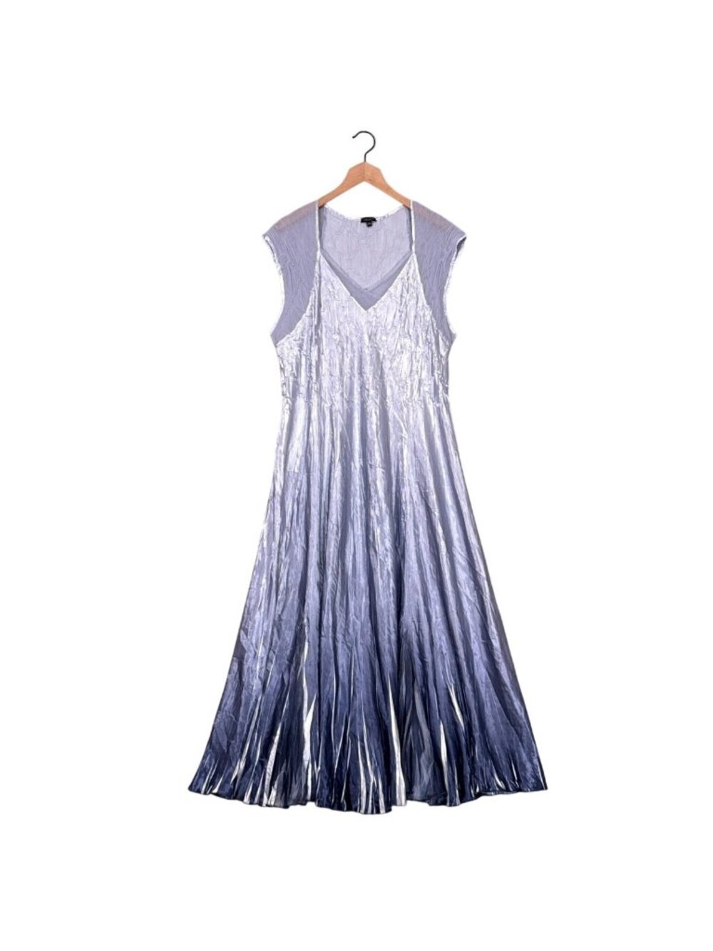 Komarov 1X womens Silver Ombre Pleated Satin Dress Sleeveless V-Neck (HH656)